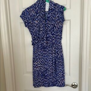 Karen Kane Blue and White Sheath Dress with Cowl Neck